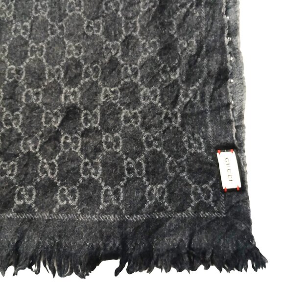 Gucci Rare Vintage Studded Dark Grey & Silver Reversible GG Logo Print Shawl - Picture 8 of 10